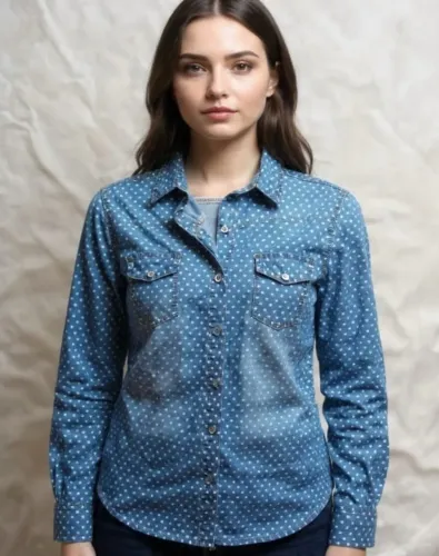Camisa jeans feminina estrelinhas / Tam P