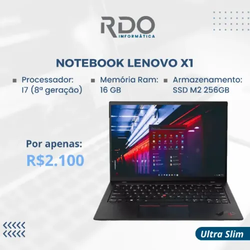Notebook Lenovo X1 i7 (8ª geração), 16GB RAM, SSD 256GB - Ultra Slim