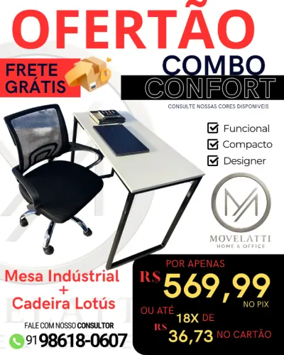 Combo (Mesa industrial + Cadeira Ergonomica)