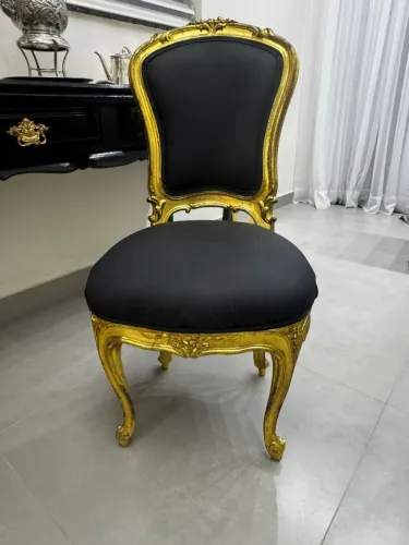 Cadeira Luis XV Dourada com Assento Preto