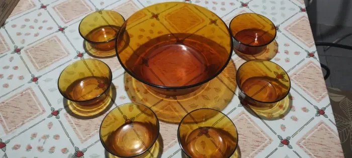 Antigo Jogo Para Sobremesa Em Vidro Duralex Marrom Liso