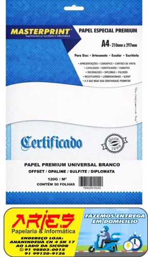 PAPEL OFFSET OPALINE DIPLOMATA SULFITE 120G MASTERPRINT A4 50 FOLHAS 