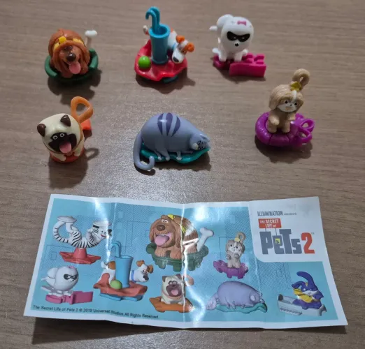 Lote com 6 personagens da coleção Kinder Ovo "Pets: A Vida Secreta dos Bichos 2"