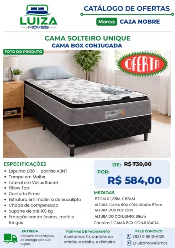 Cama Box Solteiro Conjugada Espuma D28 Unique Caza Nobre Nova