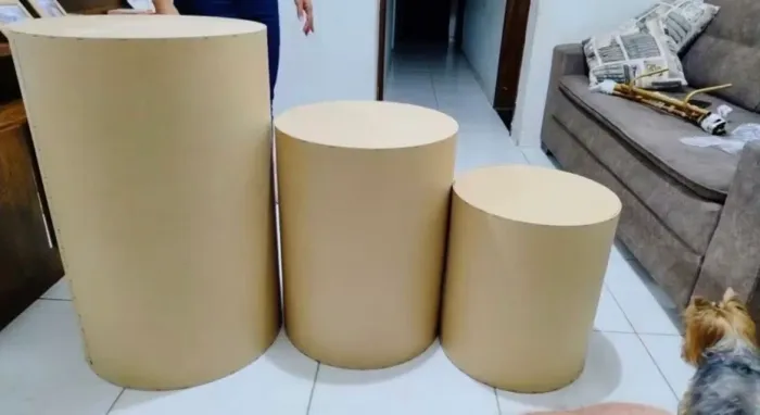 Trio de Cilindros em MDF Cru para Decoração de Festas (Grande, Médio e Pequeno)