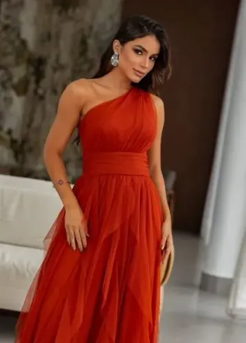 Vestido de festa longo terra cota 