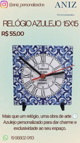 Relógio Azulejo 15x15 personalizado