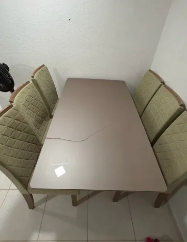 Mesa de Vidro Jantar 6 Lugares com Cadeiras Estofadas