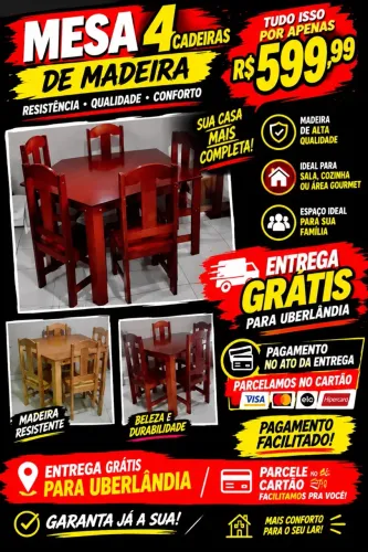 ? QUEIMA DE PREÇO! MESA 4 CADEIRAS DE MADEIRA ? FRETE GRÁTIS E PAGUE NA ENTREGA!