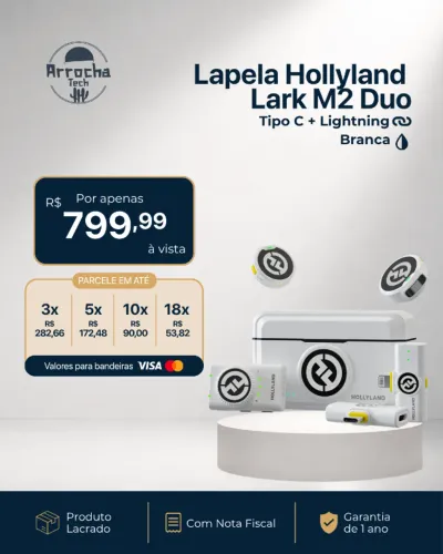Lapela Lark M2 Hollyland Duo Branca - Lacrada - Com Nota Fiscal