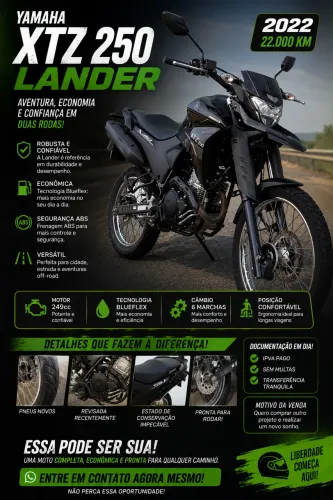 YAMAHA XTZ 250 LANDER BLUEFLEX ABS 2022 - PRONTA PARA RODAR!