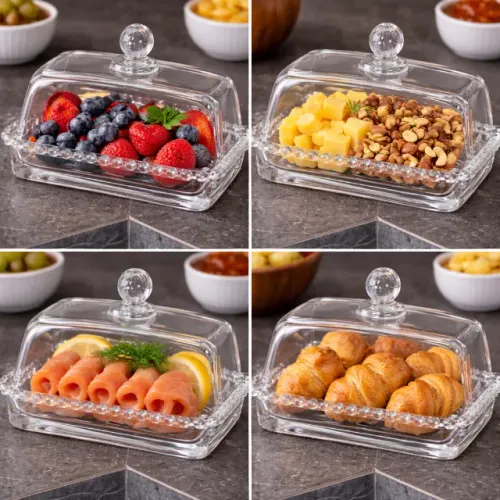 MANTEIGUEIRA DE CRISTAL COM TAMPA PEARL 17CM X 10,5CM X 10CM