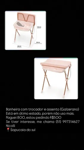 Banheira com trocador e assento 