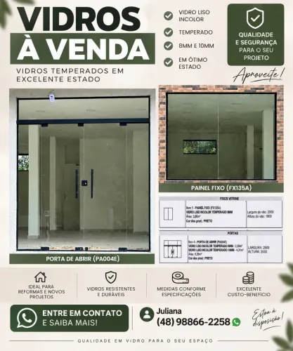 Vendo folhas de vidro temperado