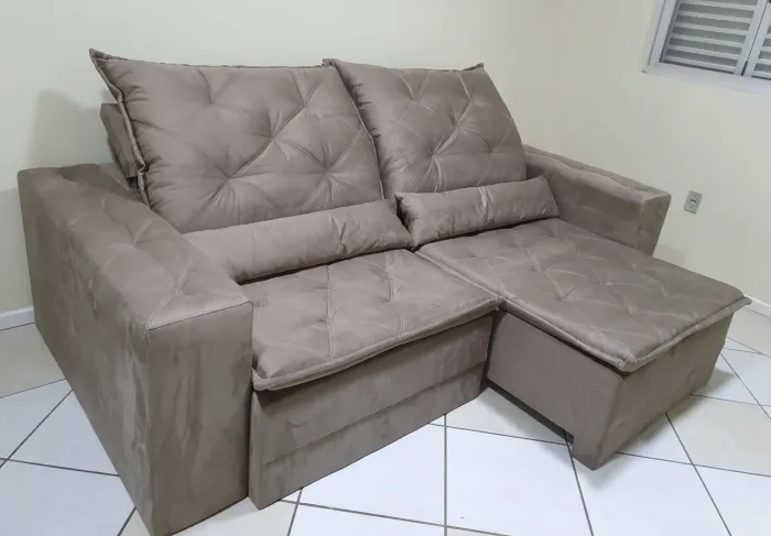 Sofá 4 Lugares Retrátil Reclinável Suede Veludo molas ensacadas