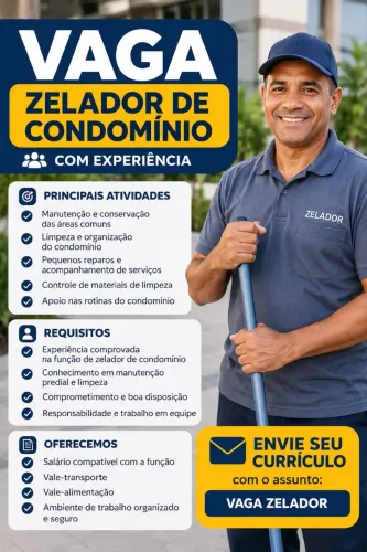 VAGA DE ZELADOR PARA CONDOMÍNIO