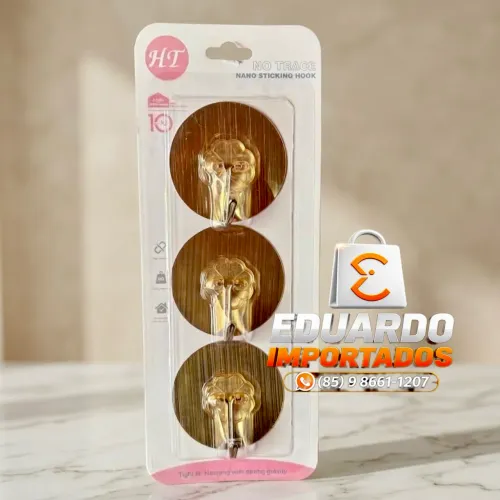 Kit com 3 Ganchos Adesivos, sem furos Autocolante resistente para parede