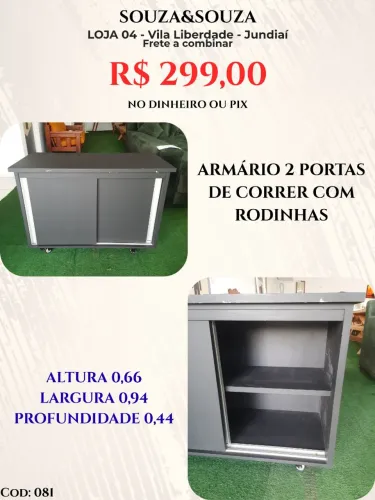 Armário 2 portas de correr com rodinhas