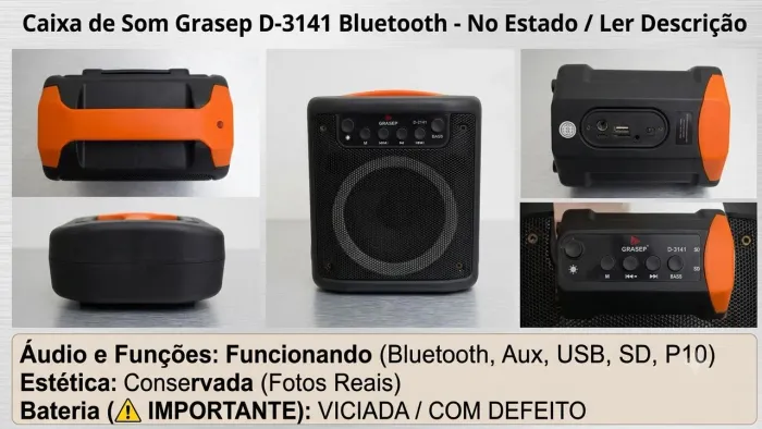 Caixa de Som Grasep D-3141 Bluetooth - No Estado / Ler Descrição