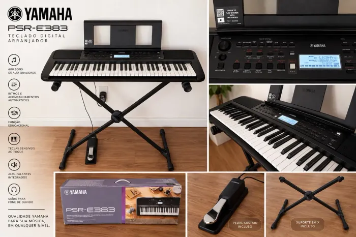 Teclado Yamaha PSR-E383 ? estado de novo + bag + suporte + pedal
