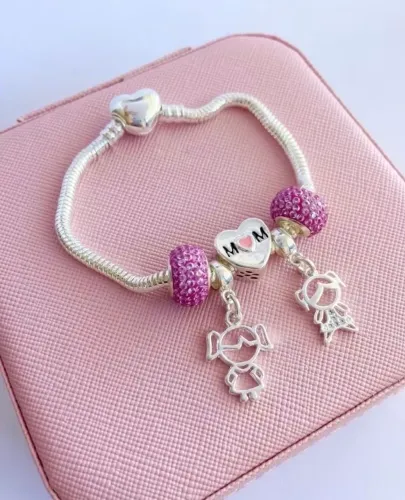 Pulseira Feminina Banhada a Prata - Fecho Coração?