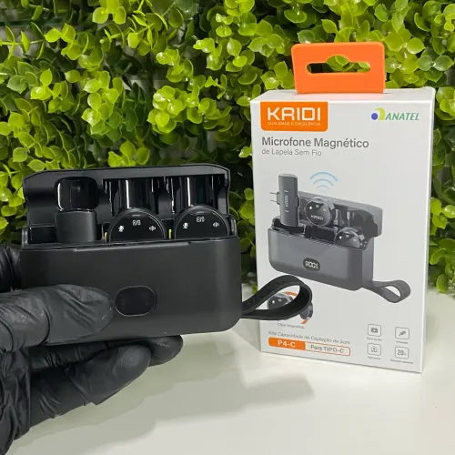 Microfone de Lapela Sem Fio KRIDI P4-C com Clipe Magnético Tipo-C