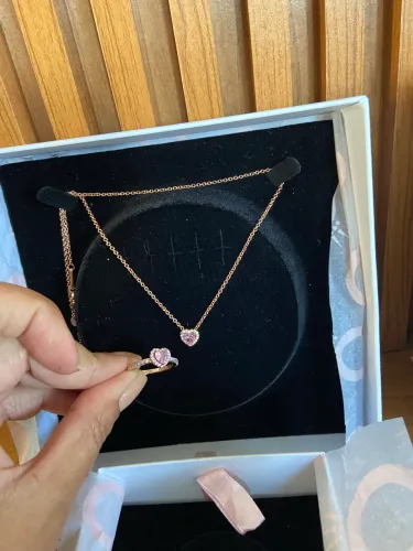 Colar e anel coracao rose Pandora