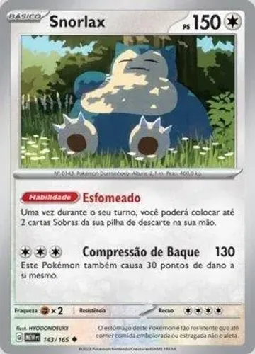 Carta Pokémon REVERSE FOIL Snorlax (143/165) Coleção 151 Português