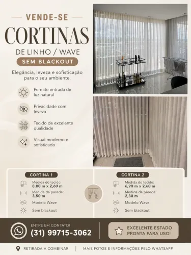VENDE-SE - CORTINAS DE LINHO/WAVE SEM BLACKOUT