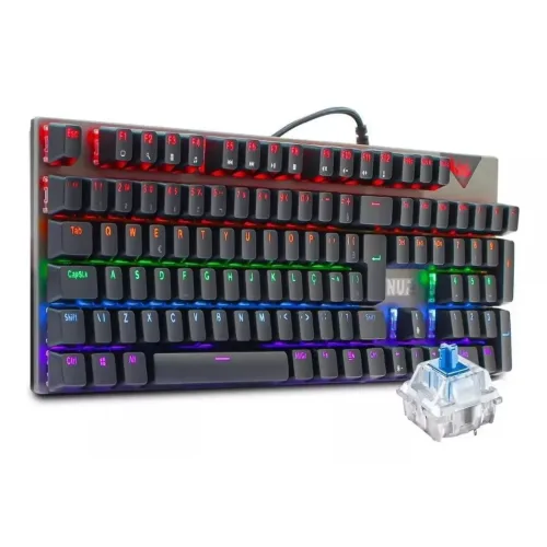 Teclado Gamer Mecânico 12 Funções Rgb Switch Blue Pc KP-TM010