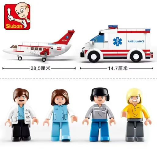 BLOCOS DE MONTAR SLUBAN AVIÃO AMBULÂNCIA 355 PEÇAS + 4 BONEQUINHOS