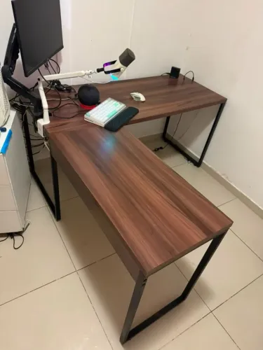 Mesa de Escritório em L Estilo Industrial Gamer Tampo Amadeirado