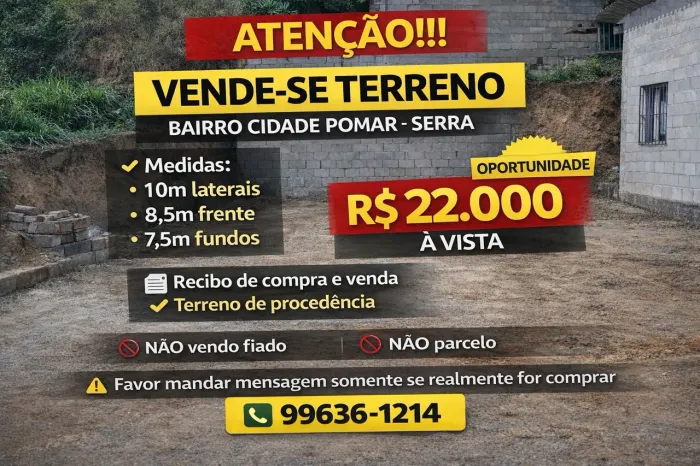 Vende-se terreno em cidade pomar serra 