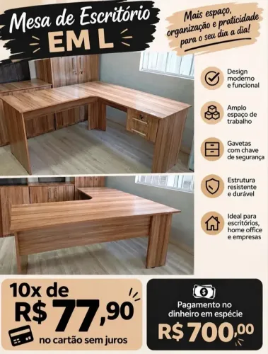 Mesa escritório em L... consultar cores disponíveis