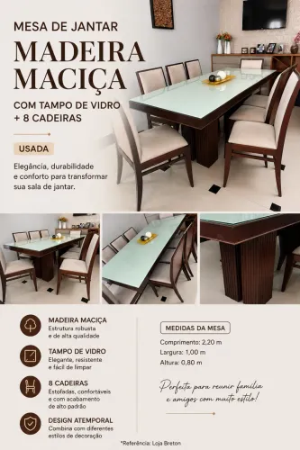 Mesa de jantar com 8 cadeiras 