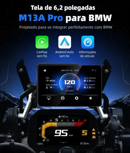 Carplay Moto BMW 6.2 polegadas - Conexão pelo Joystick - Multimídia