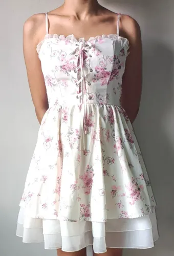 Vestido Floral Branco e Rosa *USADO*