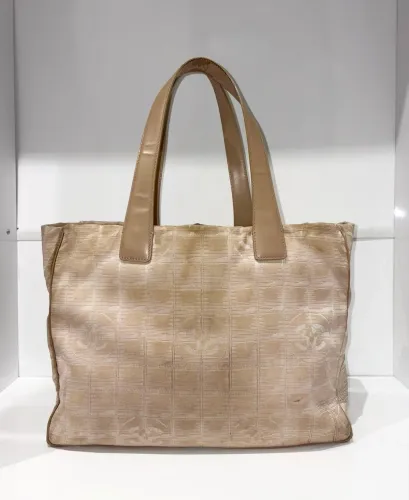 Chanel Travel Line Tote Beige CC Logo Vintage Original