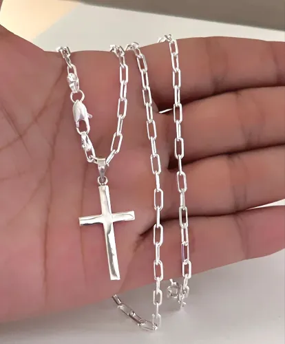 Cordão Cartier de Prata italiana 925 com medalha crucifixo