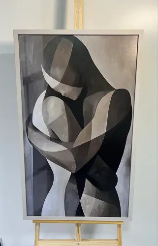 QUADRO CASAL ABSTRATO MOLDURA COM VIDRO