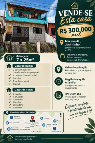 Casa a venda no bairro do Jacintinho em Maceió