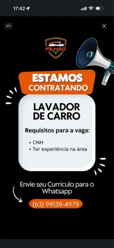 Lavador de carros salário + comissão + almoço