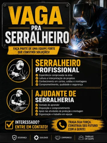 Vaga pra serralheiro e ajudante 