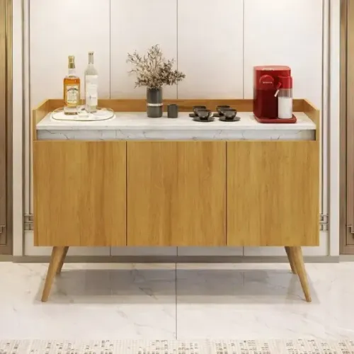 Buffet Gold Marmorizado 3 portas Mel/Marmore Branco (Frete Grátis)
