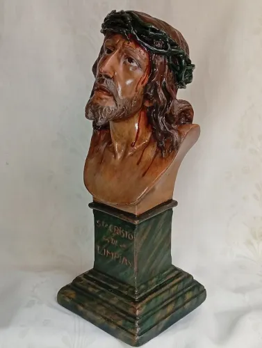 Busto Antigo de Jesus Cristo - Cristo de Límpias | Arte Sacra Vintage Restaurada<br>