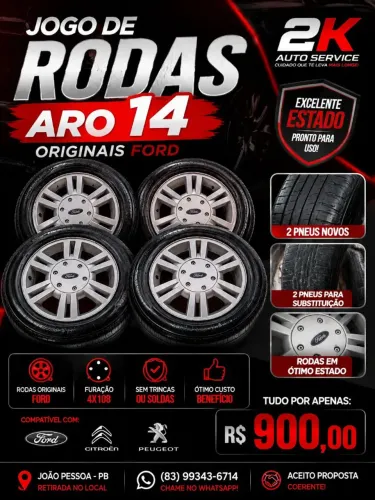Jogo de Rodas Originais Ford Aro 14 4x108 + 2 Pneus Novos - R$ 900