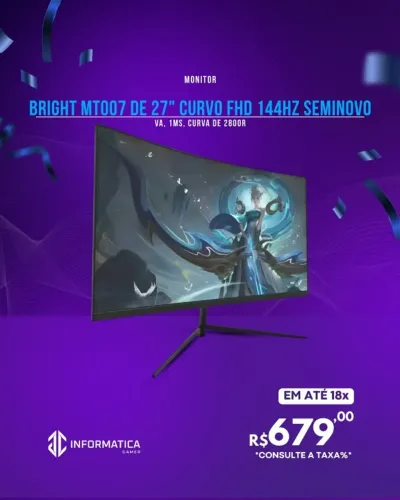 MONITOR BRIGHT MT007 FHD 27 POL 144HZ SEMINOVO