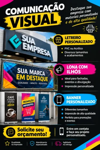 Comunicação visual: letreiro pvc ou acrilico, lona com ilhos, banner personalizado