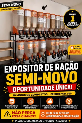 OPORTUNIDADE ÚNICA! Expositor de Ração Semi-Novo com 10 Módulos