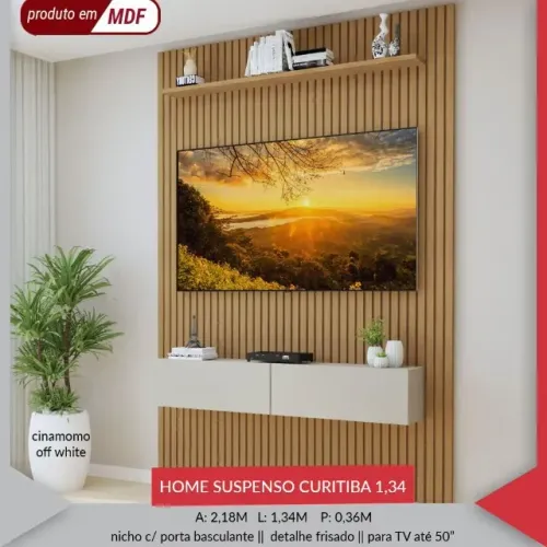 Painel Ripado curitiba - Largura 1.34cm - para Tv até 50 polegadas